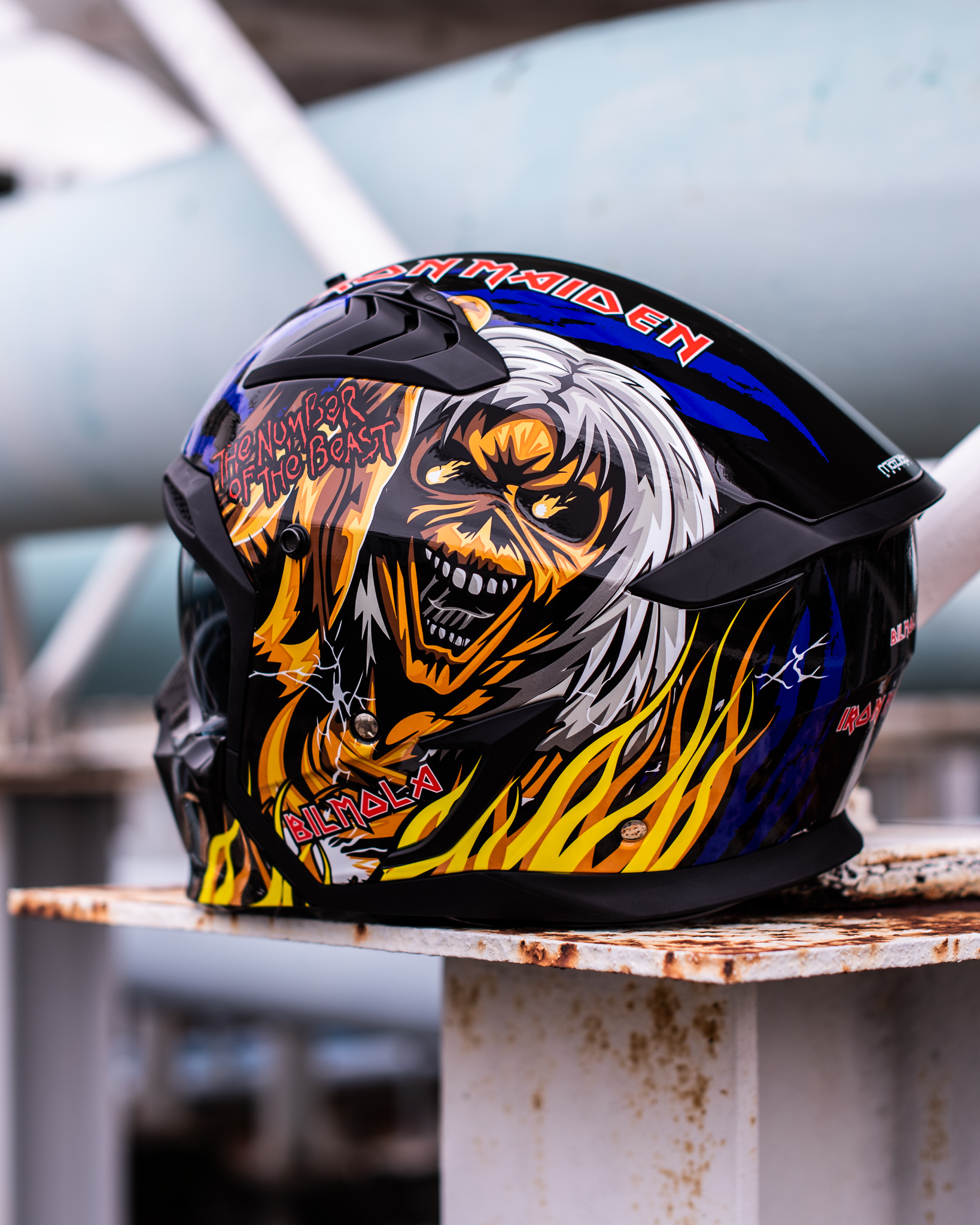 หมวกกันน็อคเต็มใบ Bilmola รุ่น SPIKER Iron Maiden LIMITED EDITION The Number of The Beast Blue
