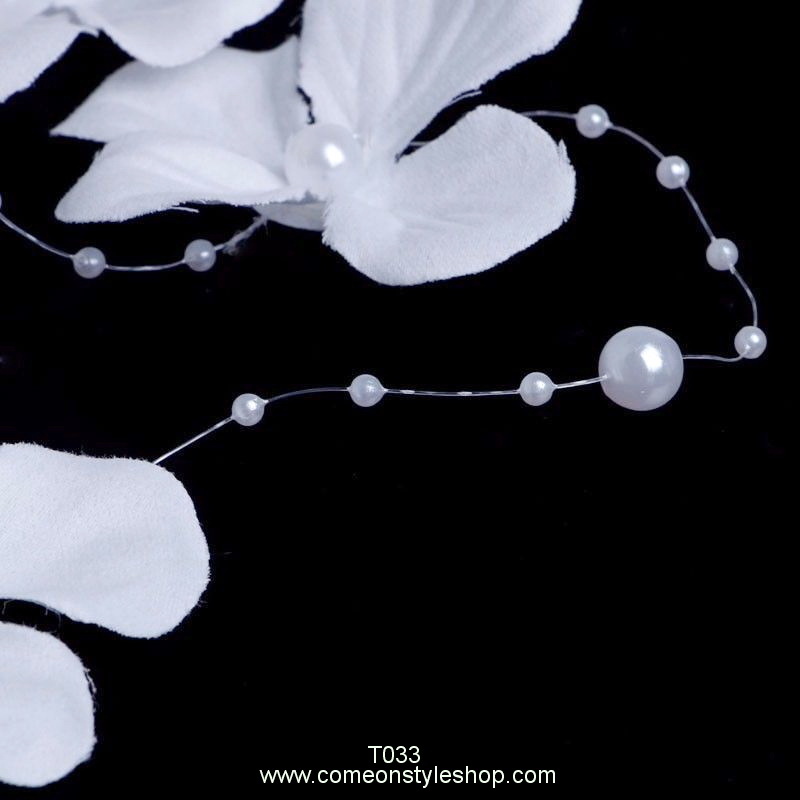 ดอกไม้สีขาวไข่มุกลูกปัดประดับผม เครื่องประดับแต่งงาน ออกงาน White flower Pearls Beads Bridal