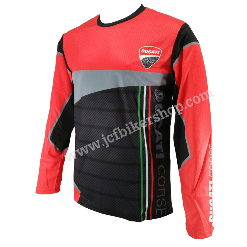 เสื้อยืดขี่มอเตอร์ไซค์ เสื้อยืดมอเตอร์ไซค์ เสื้อแขนยาว DUCATI JT-553L เนื้อผ้าไมโคไฟเบอร์มีประสิทธิภาพในการซับเหงื่อสูงไม่เหนียวติดตัว