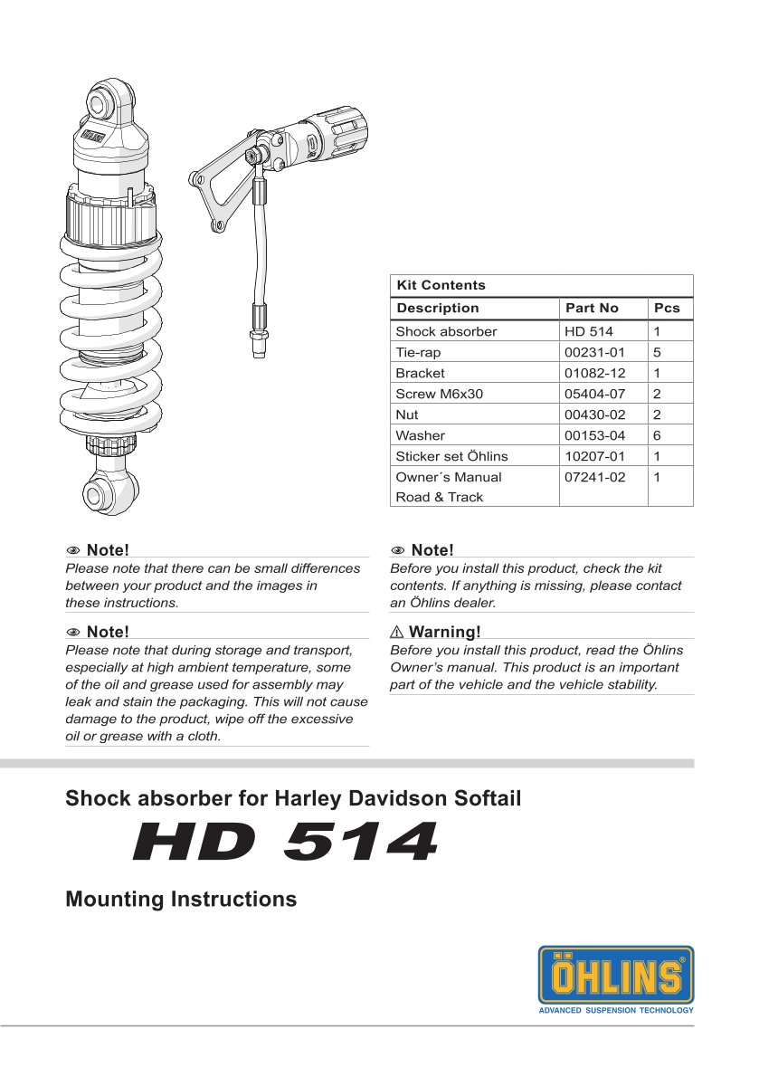 โช๊คหลังแต่ง Ohlins HD514 For Harley-Davidson Softail Low Rider S ปี 2020-2023