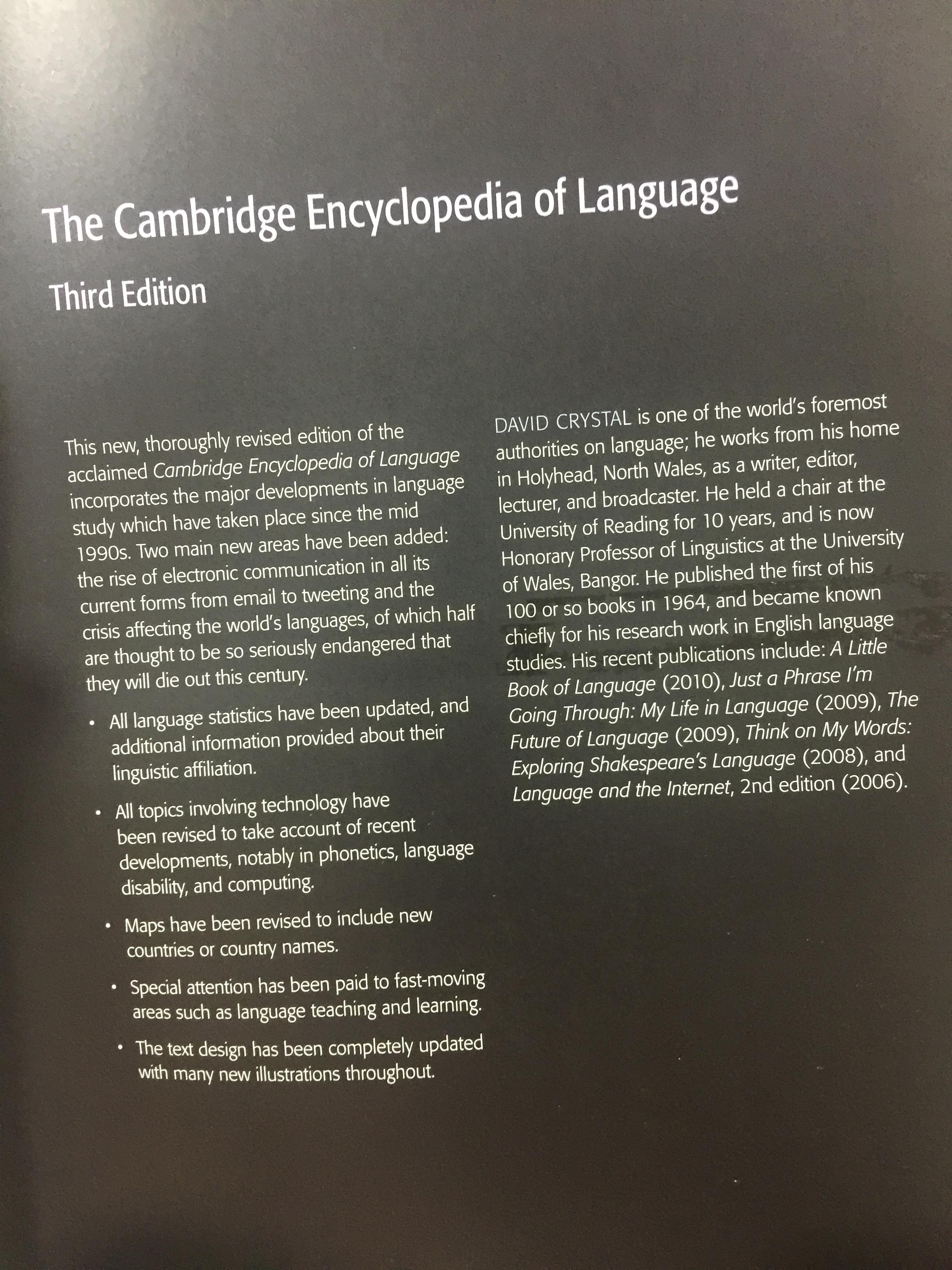 LANGUAGE. THE CAMBRIDGE ENCYCLOPEDIA OF LANGUAGE ผู้เขียน DAVID CRYSTAL 0 กก.