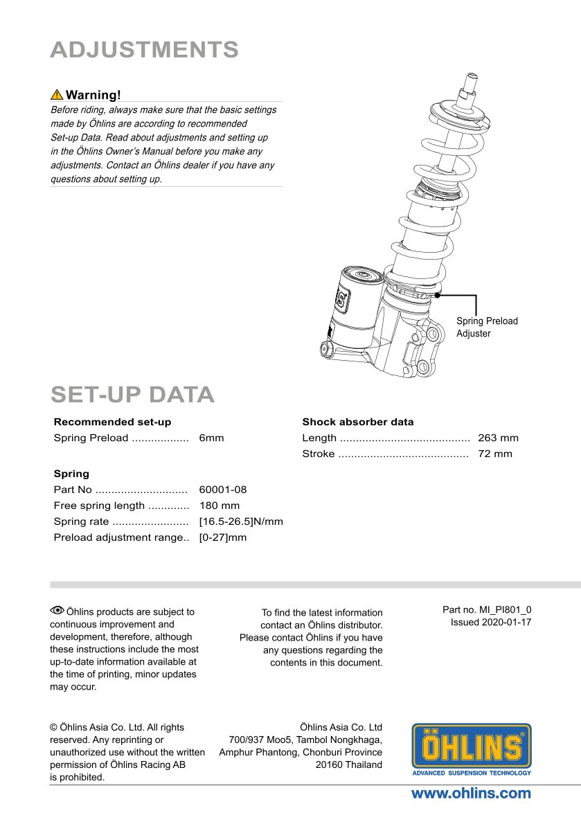 โช้คหน้า OHLINS PI801 For Vespa Sprint 150 ABS 2017-2024