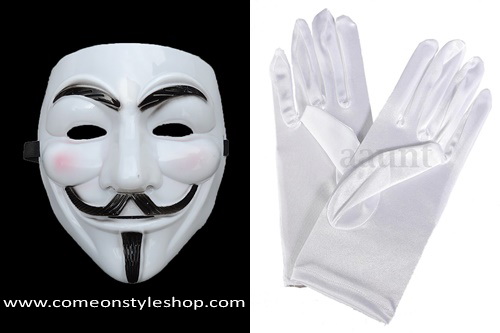 หน้ากาก+ถุงมือ Guy Fawkes จากภาพยนต์เรื่อง V for Vendetta หน้ากากปาร์ตี้