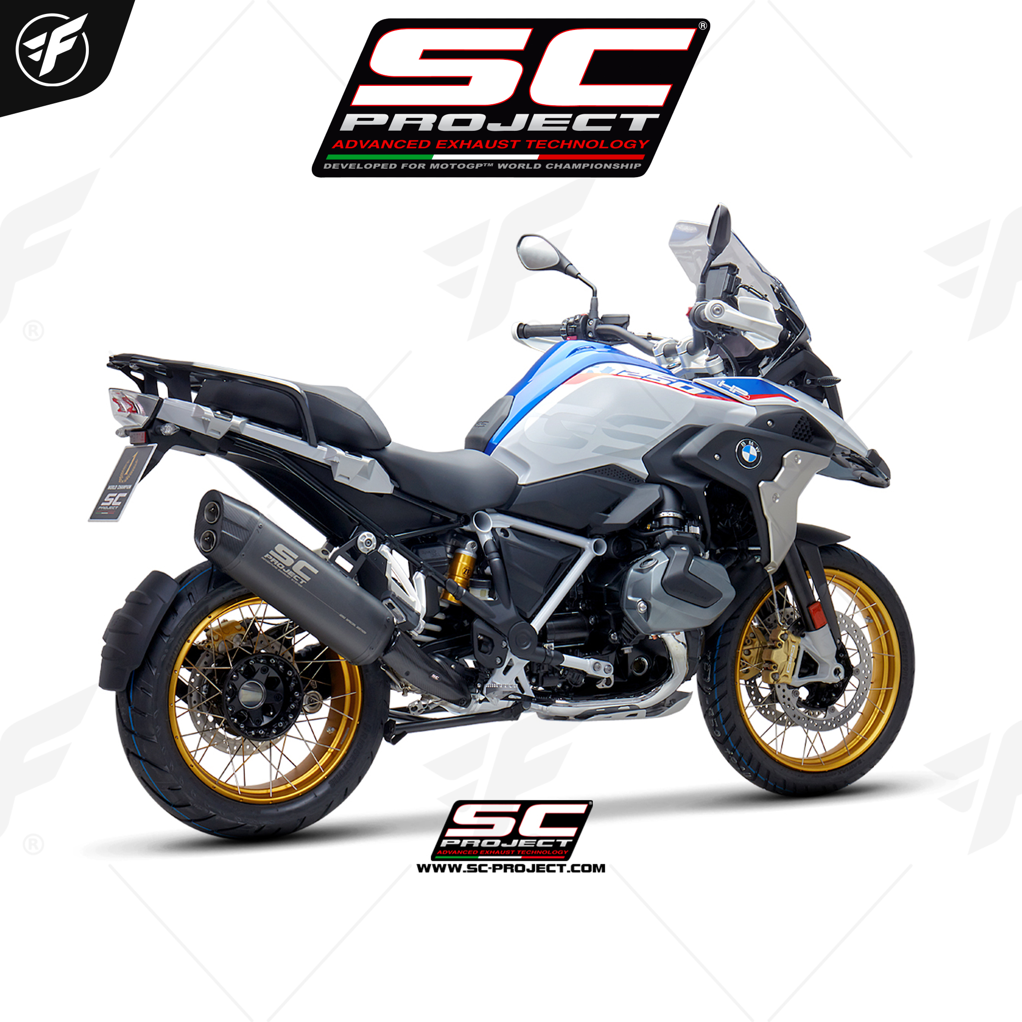 BMW R 1250 GS (2019 - 2020) - ADVENTURE - EURO 4 Adventure Muffler, Titanium, matt grey painted with Carbon fiber end cap