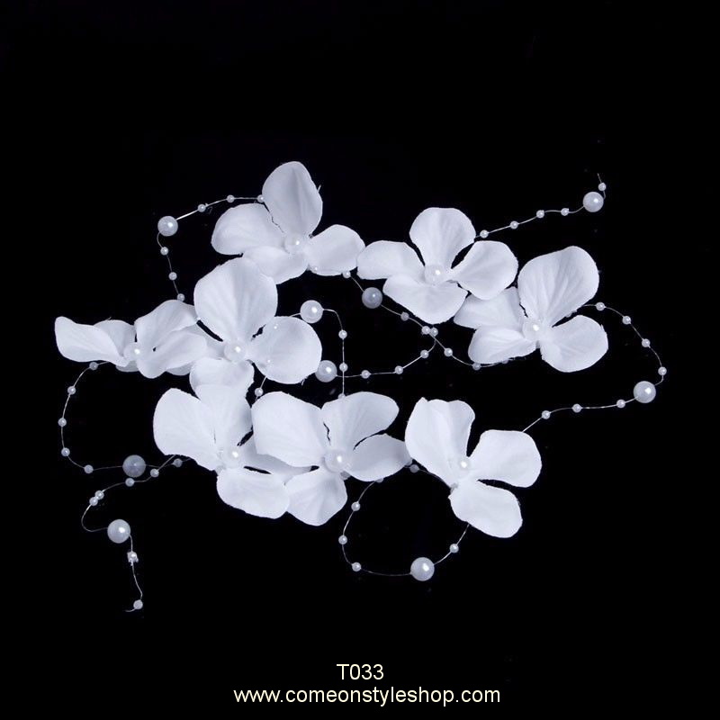 ดอกไม้สีขาวไข่มุกลูกปัดประดับผม เครื่องประดับแต่งงาน ออกงาน White flower Pearls Beads Bridal