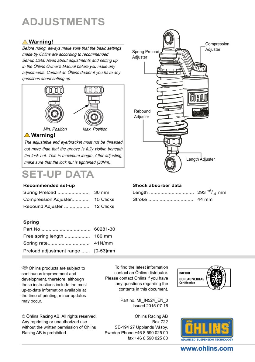 โช๊คหลังแต่ง Ohlins IN524 For Indian Scout Bobber Sixty ปี 2020-2021
