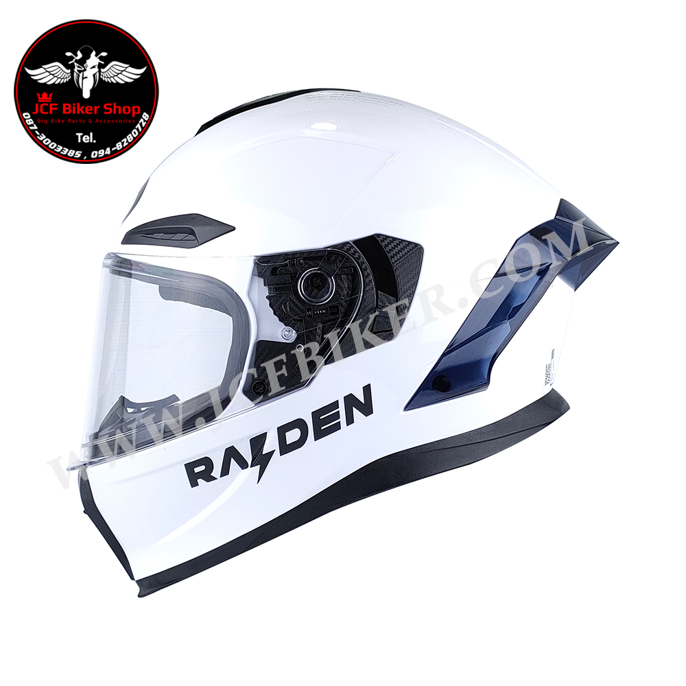 หมวกกันน็อคเต็มใบ หมวกกันน็อค RAIDEN รุ่น STR รูปทรงสปอร์ตโฉบเฉี่ยวมาพร้อมสปอยเลอร์หลังสุดเท่ไม่ซ้ำใคร แถมฟรี ชิลด์ดำ สี PLAIN WHITE