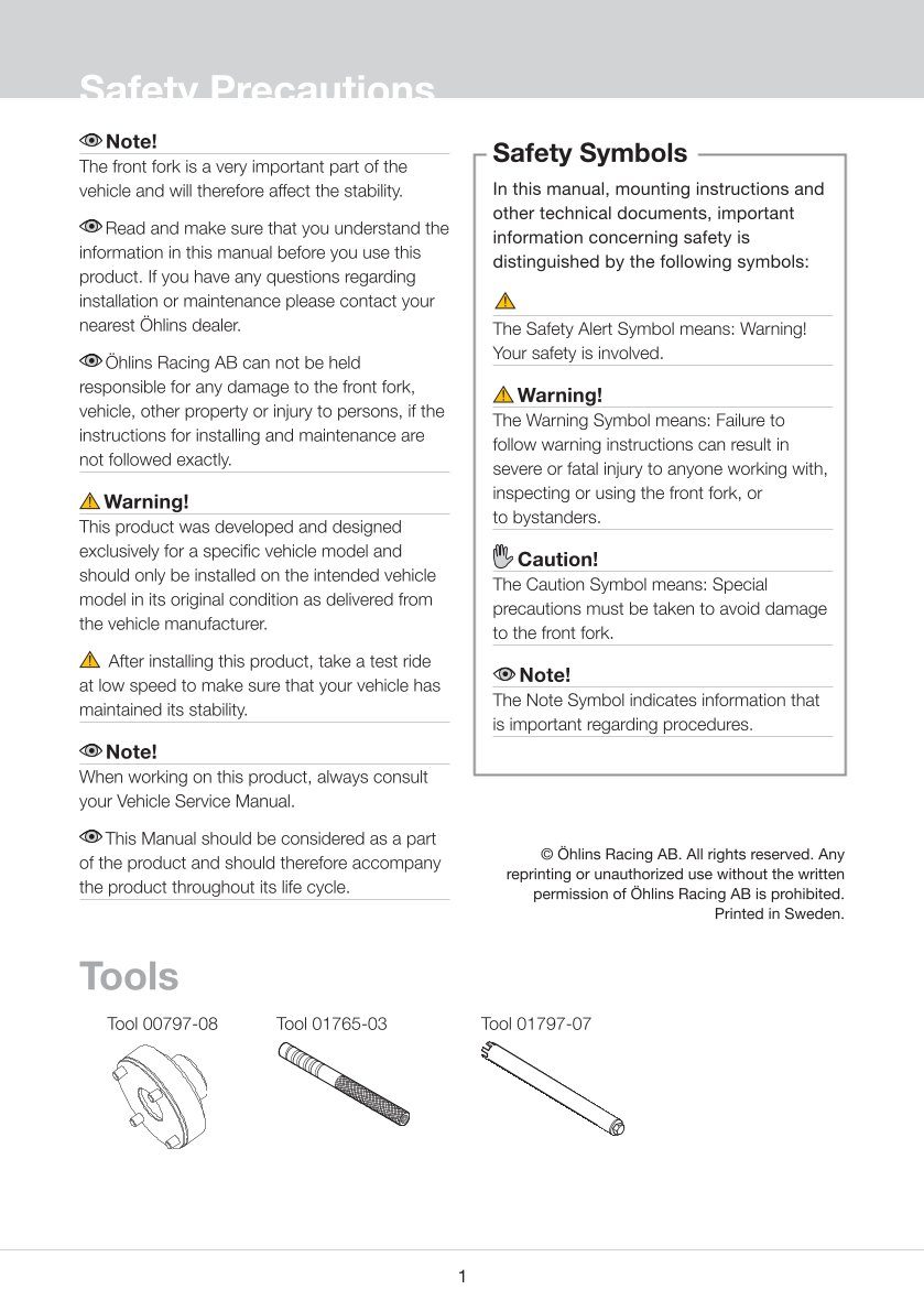 สปริงโช้คหน้า Ohlins FGK224 For Ducati 1199 Panigale (Marzocchi) 2012-2014