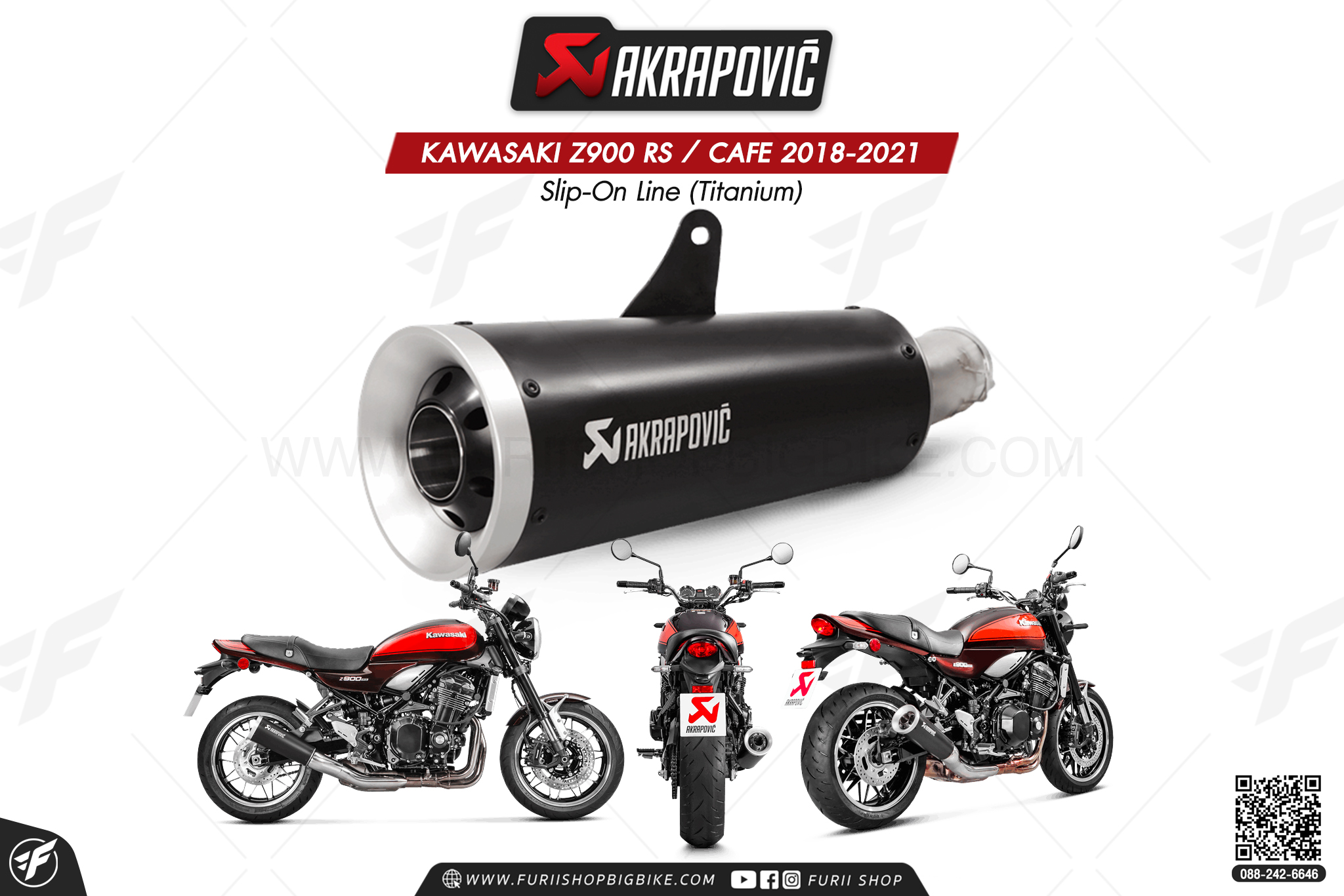 ท่อแต่ง Akrapovic Exhaust Slip-On Line (Titanium) Black Retro KAWASAKI Z900 RS / CAFE 2018-2021