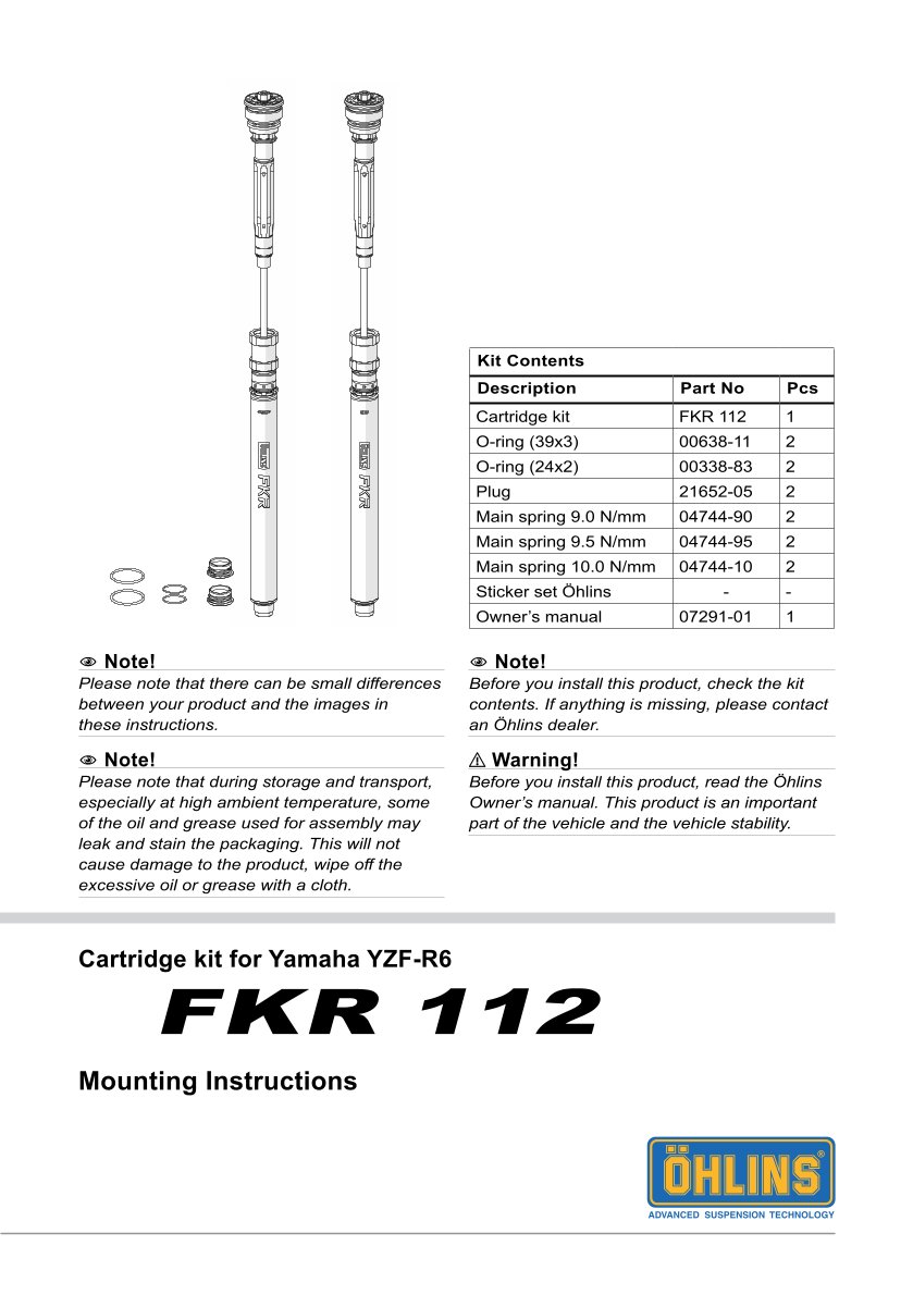 สปริงโช้คหน้า Ohlins FKR112 For Yamaha YZF R6 2008-2015