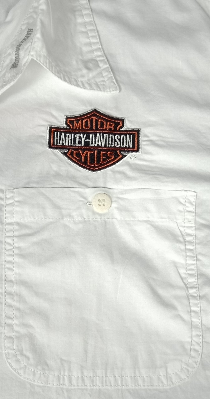 Shirt H-D แขนสั้นลายปัก #99071 สีขาว ไซส์ XL