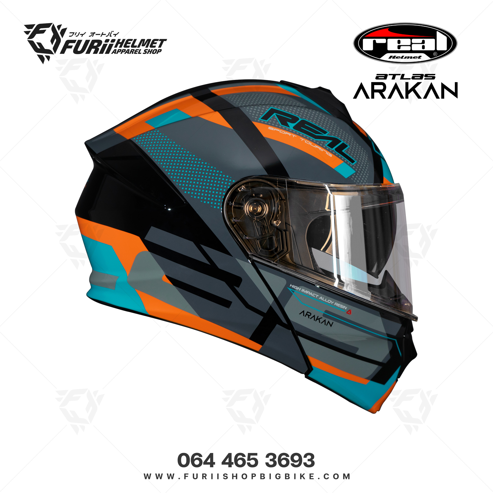 หมวกกนน็อคเต็มใบ Real Atlas Arakan : ดำ-ส้ม