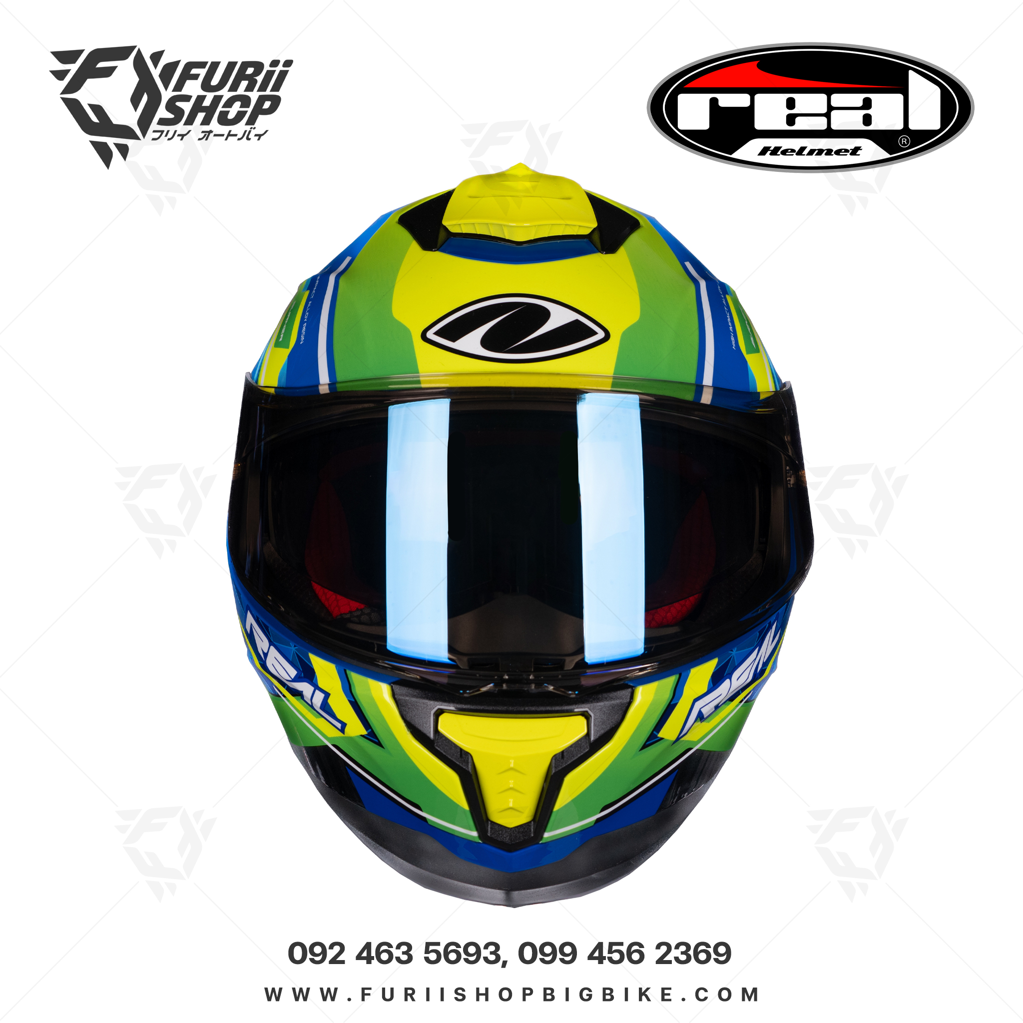 หมวกกันน็อคเต็มใบ Real : Hurricane Burner น้ำเงิน-เขียว