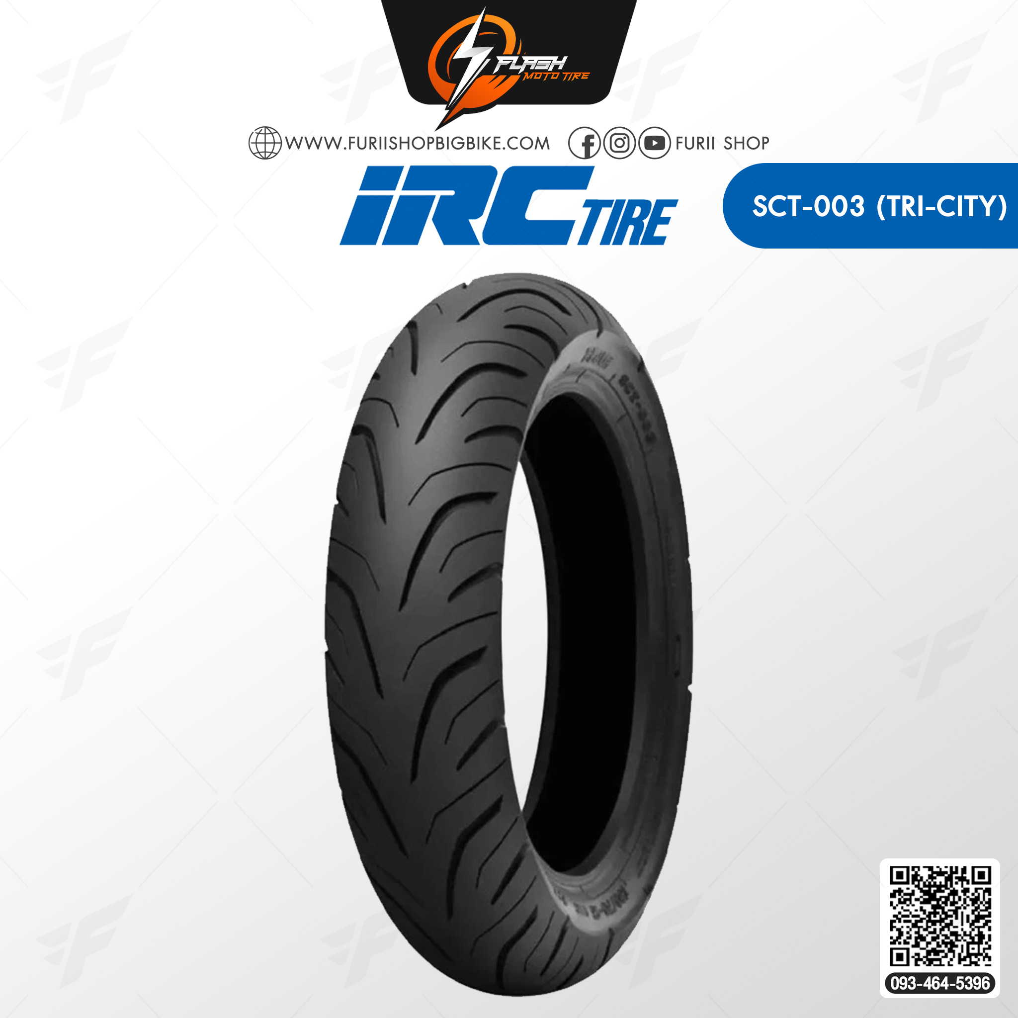 ยางมอเตอร์ไซค์ ยางนอก IRC SCT-003 T/L 63P (TRI-CITY) ยางหลัง : 130/70-13