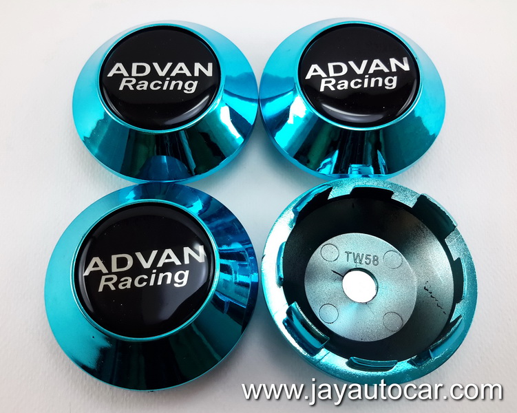 ฝาล้อรถยนต์ สำหรับ ล้อแม็ก สติ๊กเกอร์เรซิ่น ADVAN RACING สีฟ้า ขนาด 58 มิล 1ชุด 4ชิ้น