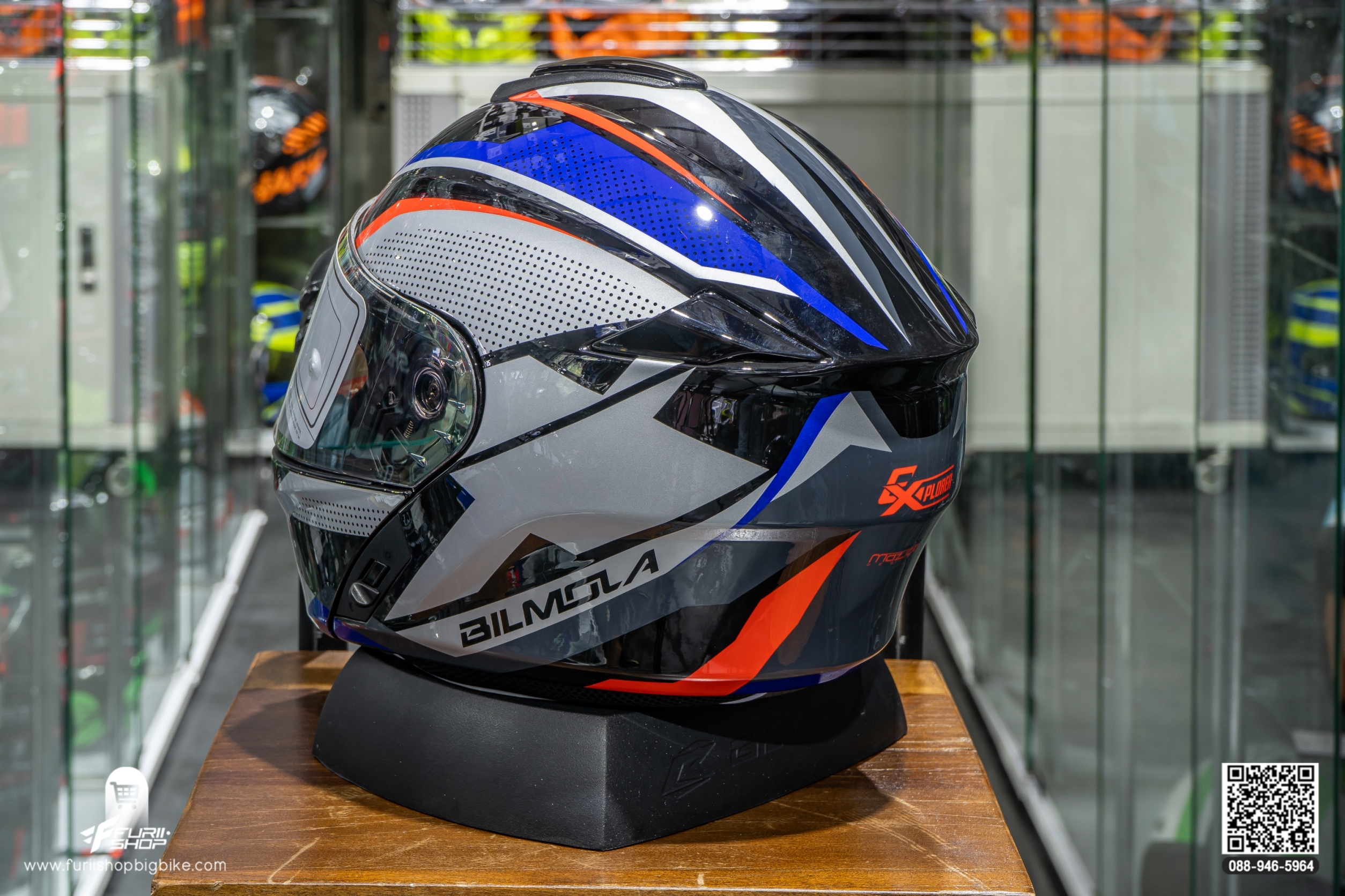 หมวกกันน็อค BIMOLA EXPLORER SX RED BLUE (GLOSSY)