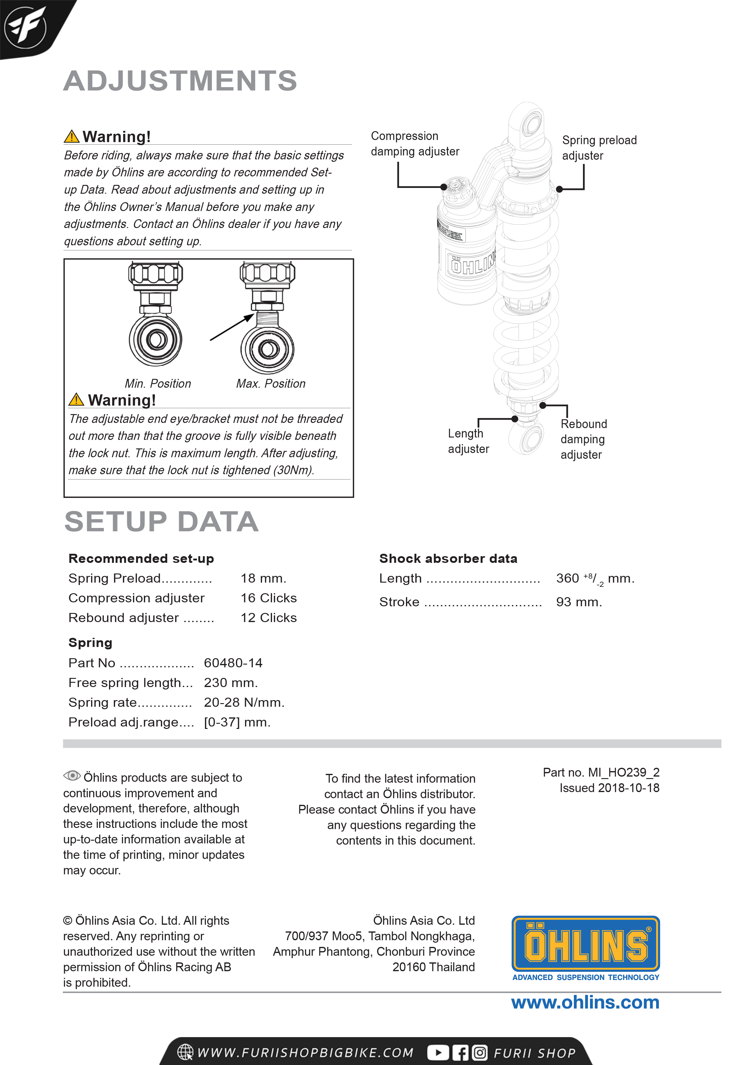 โช๊คหลัง OHLINS Sweden HO239 For Honda CB1100 2013-2016