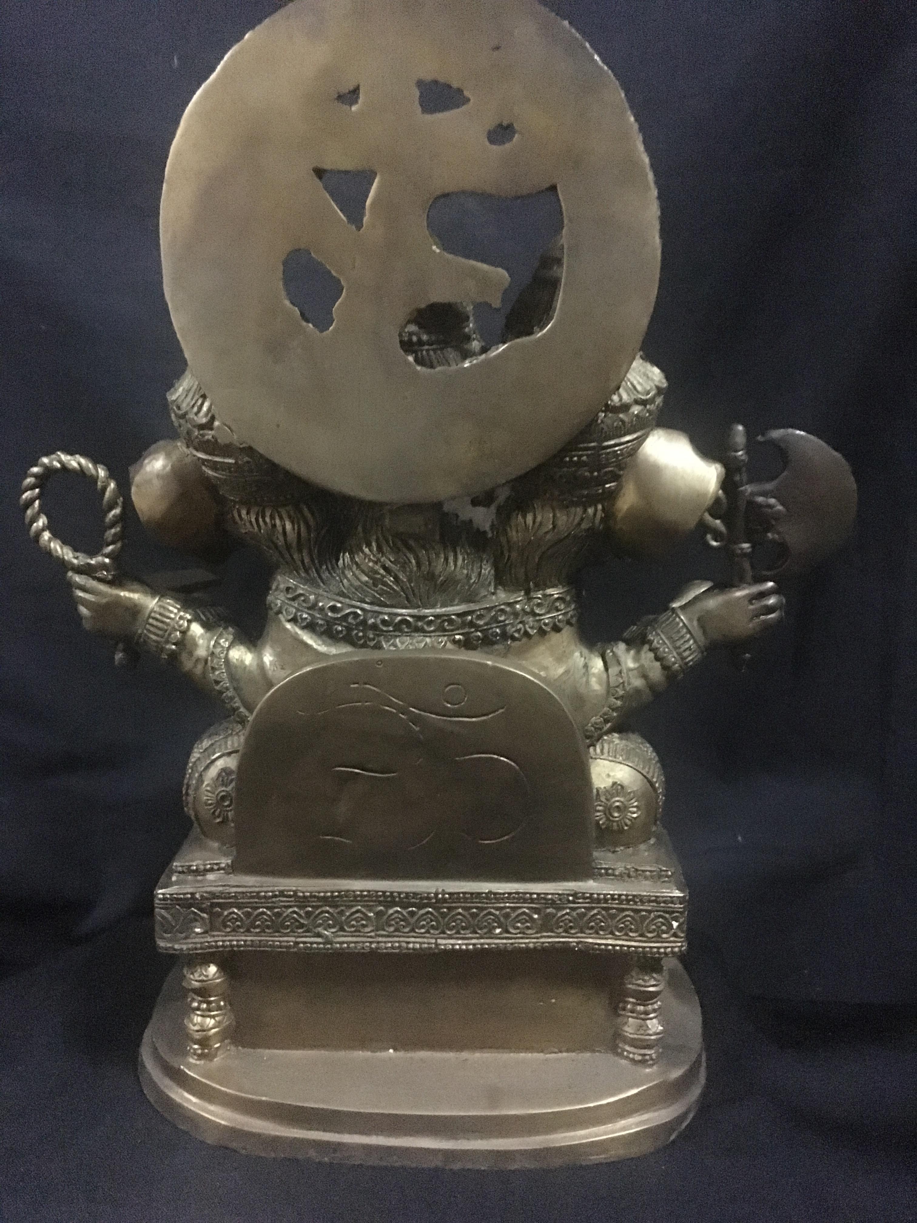 พระตรีมุข คณปติ พระพิฆเนศสามเศียร ทองเหลือง ขนาด 11 นิ้ว