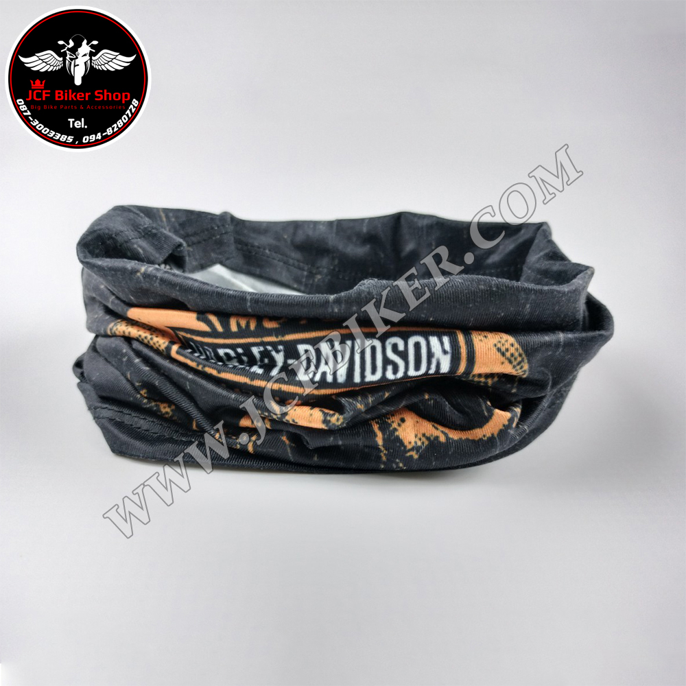 ผ้าบัฟ H-D โลโก้หัวกะโหลก ดำ-ส้ม