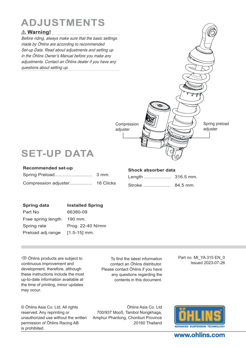โช๊คหลังแต่ง Ohlins YA315 For Yamaha Fazzio 125 ปี 2022