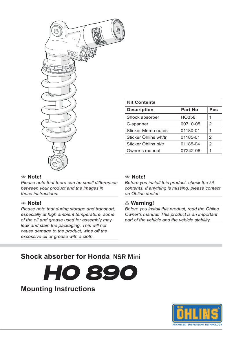 โช๊คหลังแต่ง Ohlins HO890 For Honda NSR Mini