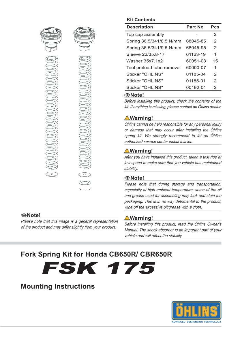 สปริงโช้คหน้า Ohlins FSK175 For Honda CB650R 2021-2023