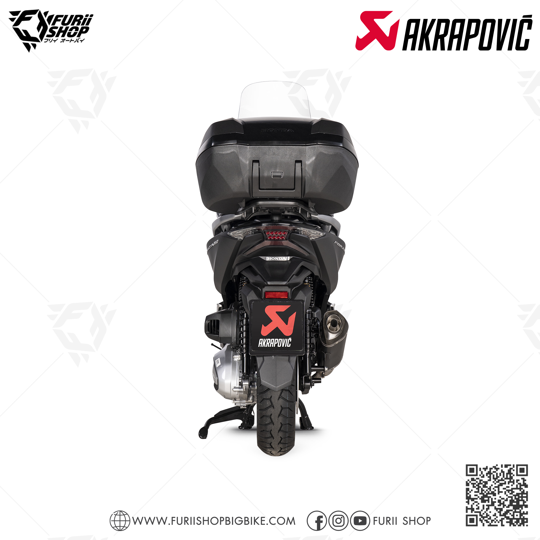 ท่อมอเตอร์ไซค์ Akrapovic Slip on Black New Shape (2รู) Catalytic : for Honda Forza300ABS 2018-2019/ForzaABS 350 2020-2022