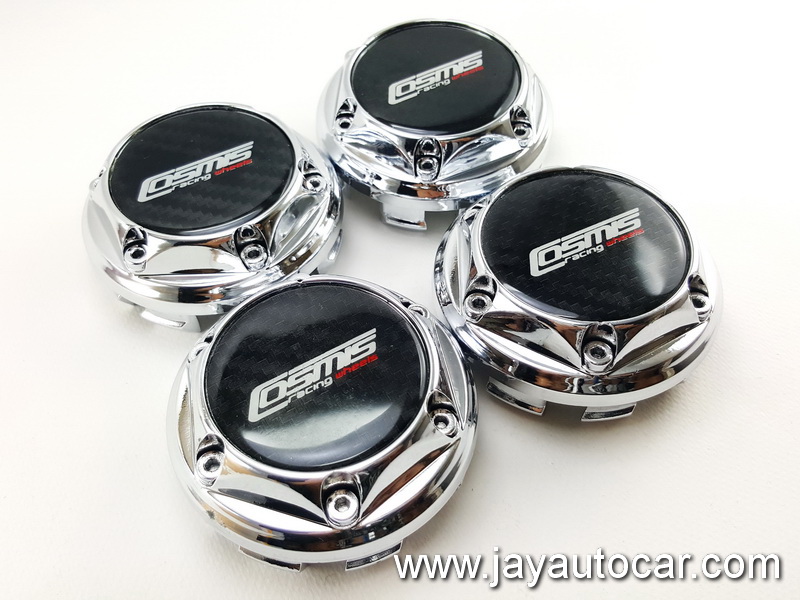 ฝาล้อรถยนต์ แม็กแต่ง ขนาด 73.5 มิล สำหรับ ล้อแม็ก โลโก้ COSMIS RACING WHEELS สีเงิน โคมมี่ยม 1ชุด 4ชิ้น สวยๆ