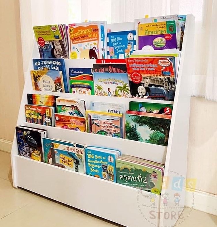 ชั้นวางหนังสือ ชั้นวางหนังสือเด็ก ชั้นวางหนังสือโชว์ปก ชั้นวางหนังสือสีขาว