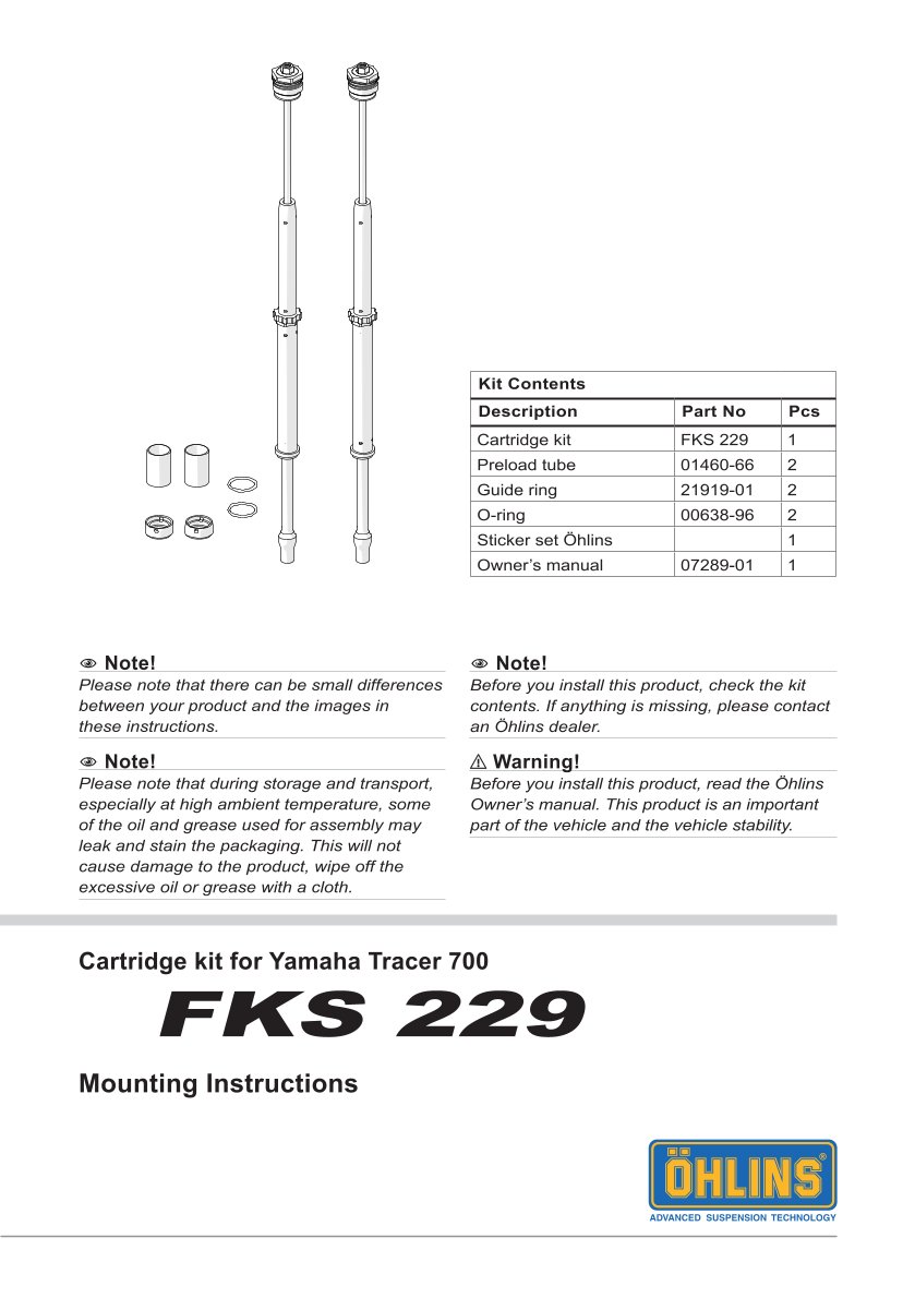 สปริงโช้คหน้า Ohlins FKS229 For Yamaha Tracer 7 GT 2021-2024