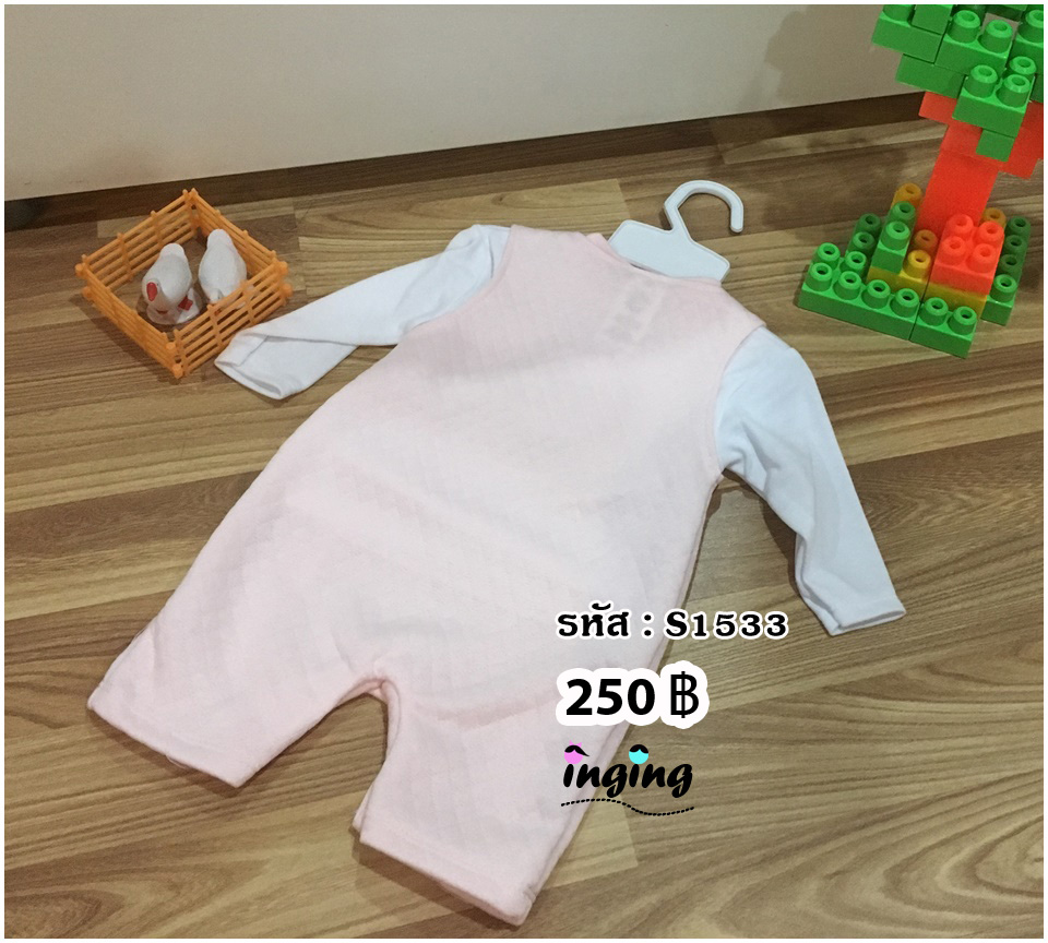 S1533_[Size-NB-สีชมพูลายMyBear]_ชุดเช็ต2ชิ้น(เสื้อ+เอี๊ยม)