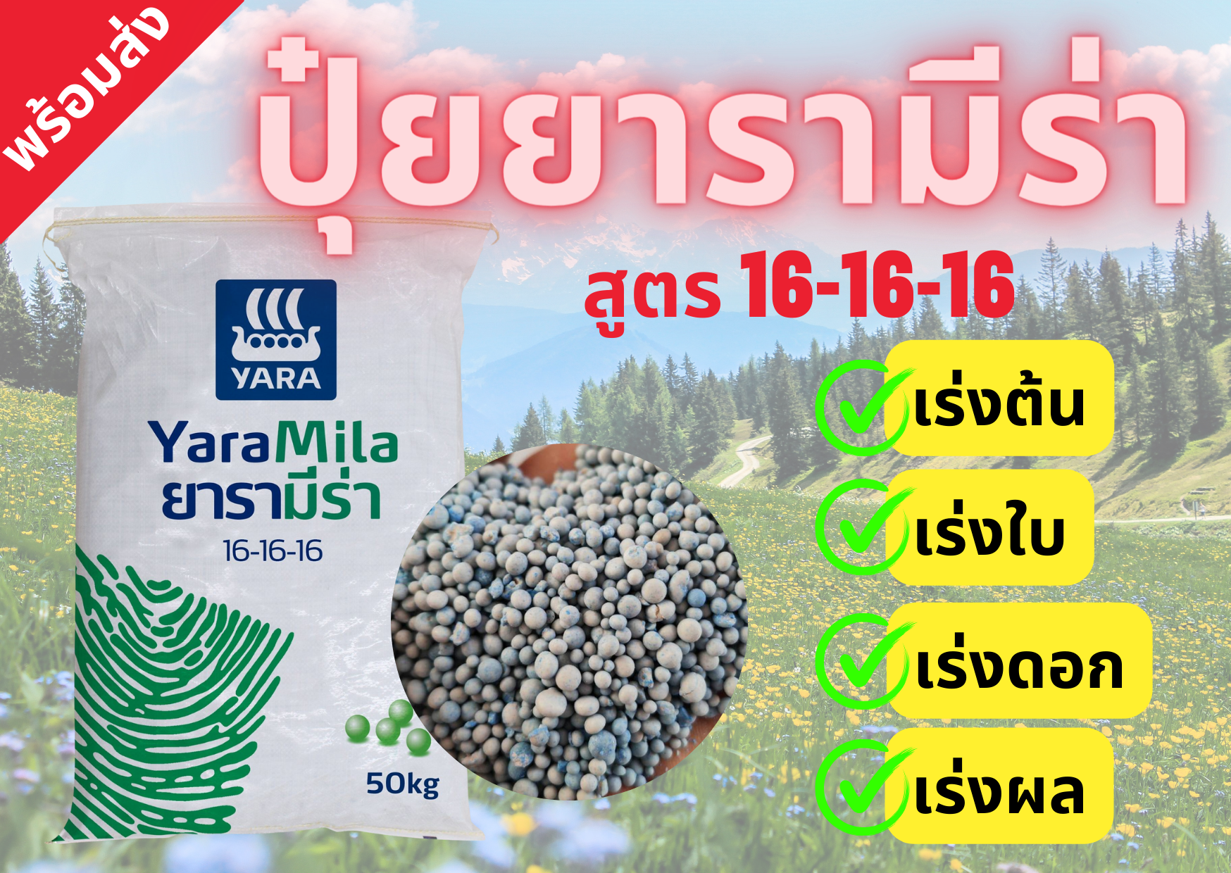 ปุ๋ยยารามีร่าสูตร 16-16-16 เร่งต้น เร่งใบ เร่งดอก เร่งผล บรรจุ 1 กก./5 กก.