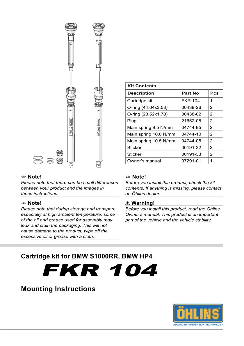 สปริงโช้คหน้า Ohlins FKR104 For BMW S1000RR HP4 2013-2014