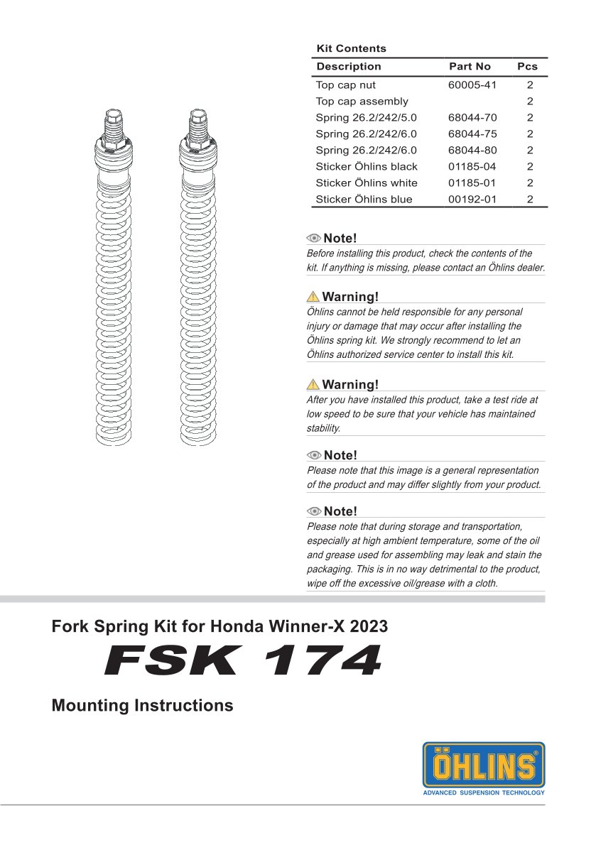 สปริงโช้คหน้า Ohlins FSK174 For Honda Winner-X 2020-2023
