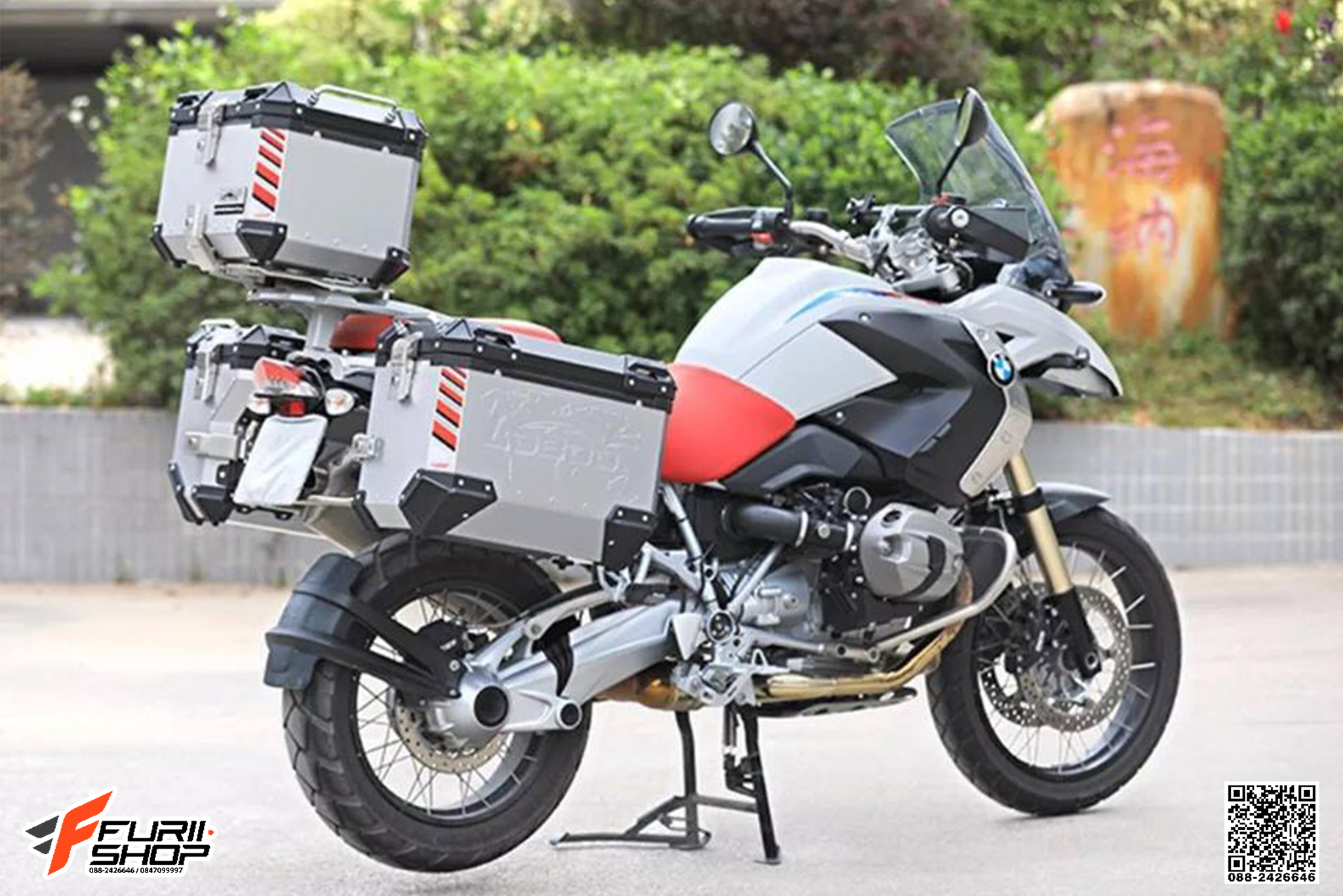 กล่องข้าง LOBOO PIKE TRACKER 38L 45L สีเงิน 2ใบ พร้อมชุดยึดข้าง FOR BMW R1200GS