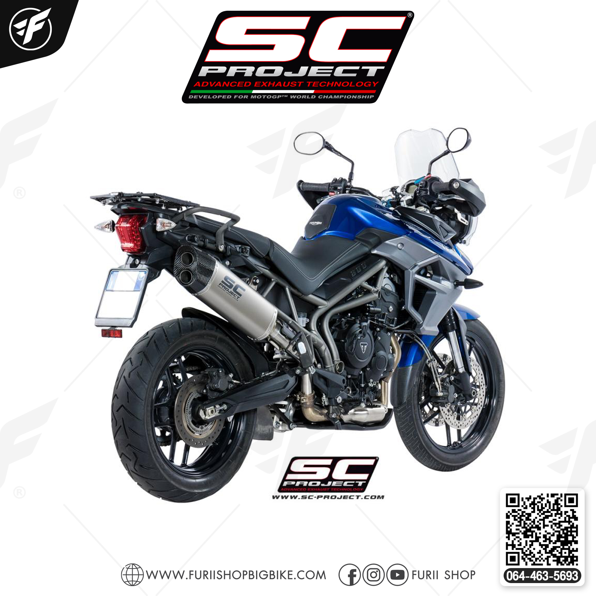 TRIUMPH TIGER 800 (2017 - 2020) - XR - XC - XCa - XCx - XRx - XRT Adventure Muffler, Titanium, with Carbon fiber end cap