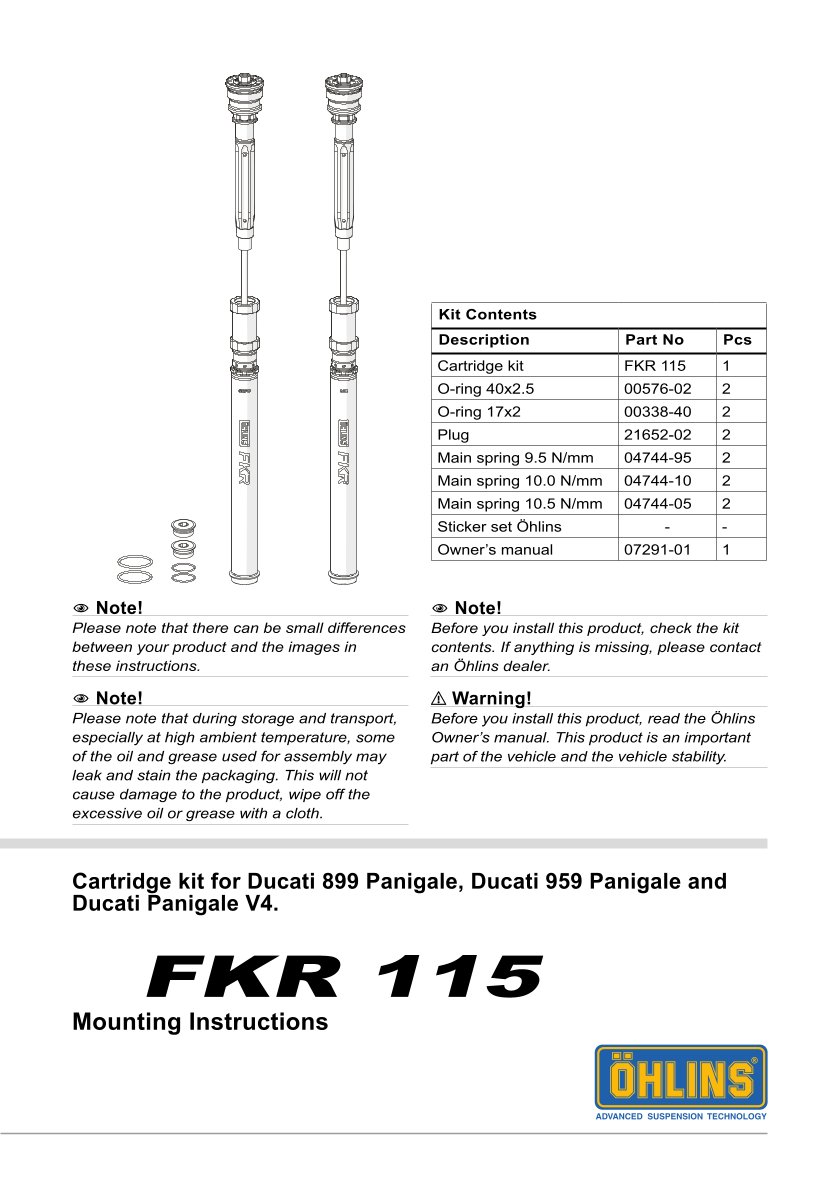 สปริงโช้คหน้า Ohlins FKR115 For Ducati Panigale V2 2020-2023