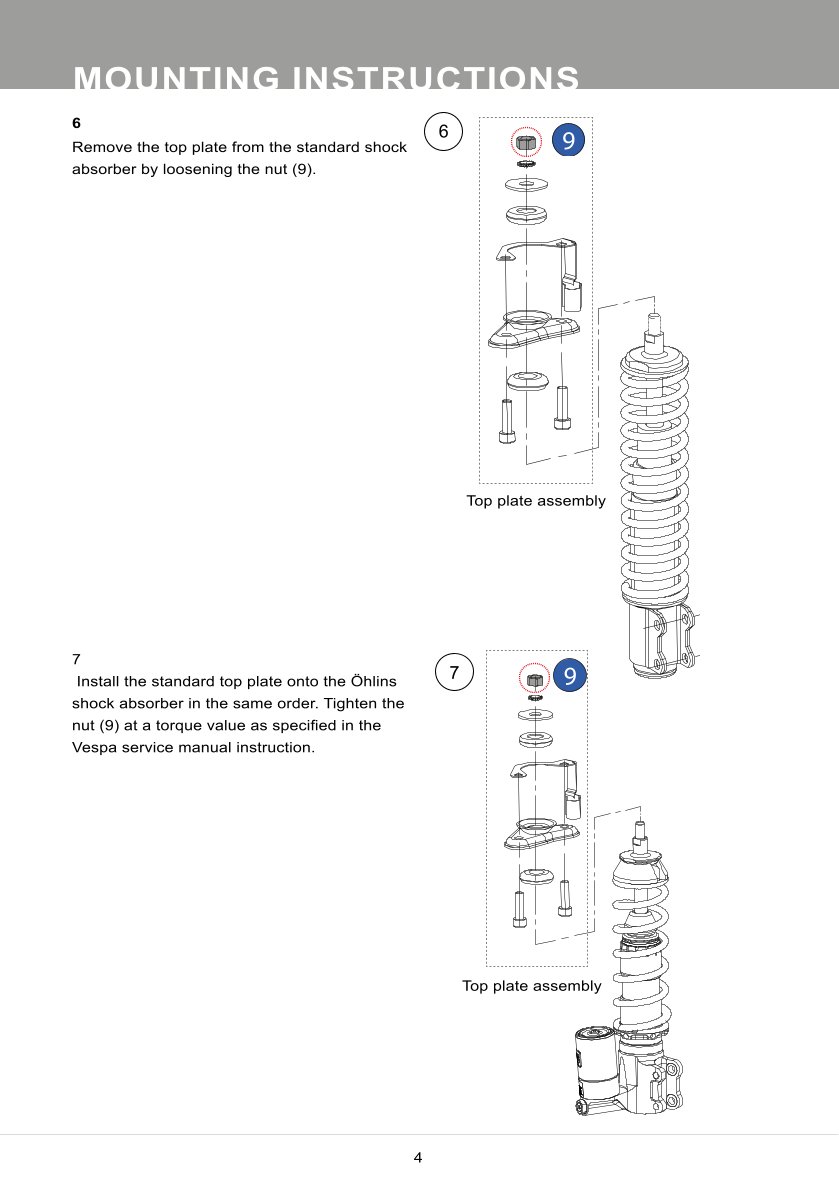 โช้คหน้า OHLINS PI901 For Vespa GTS150/GTS300 2019-2022