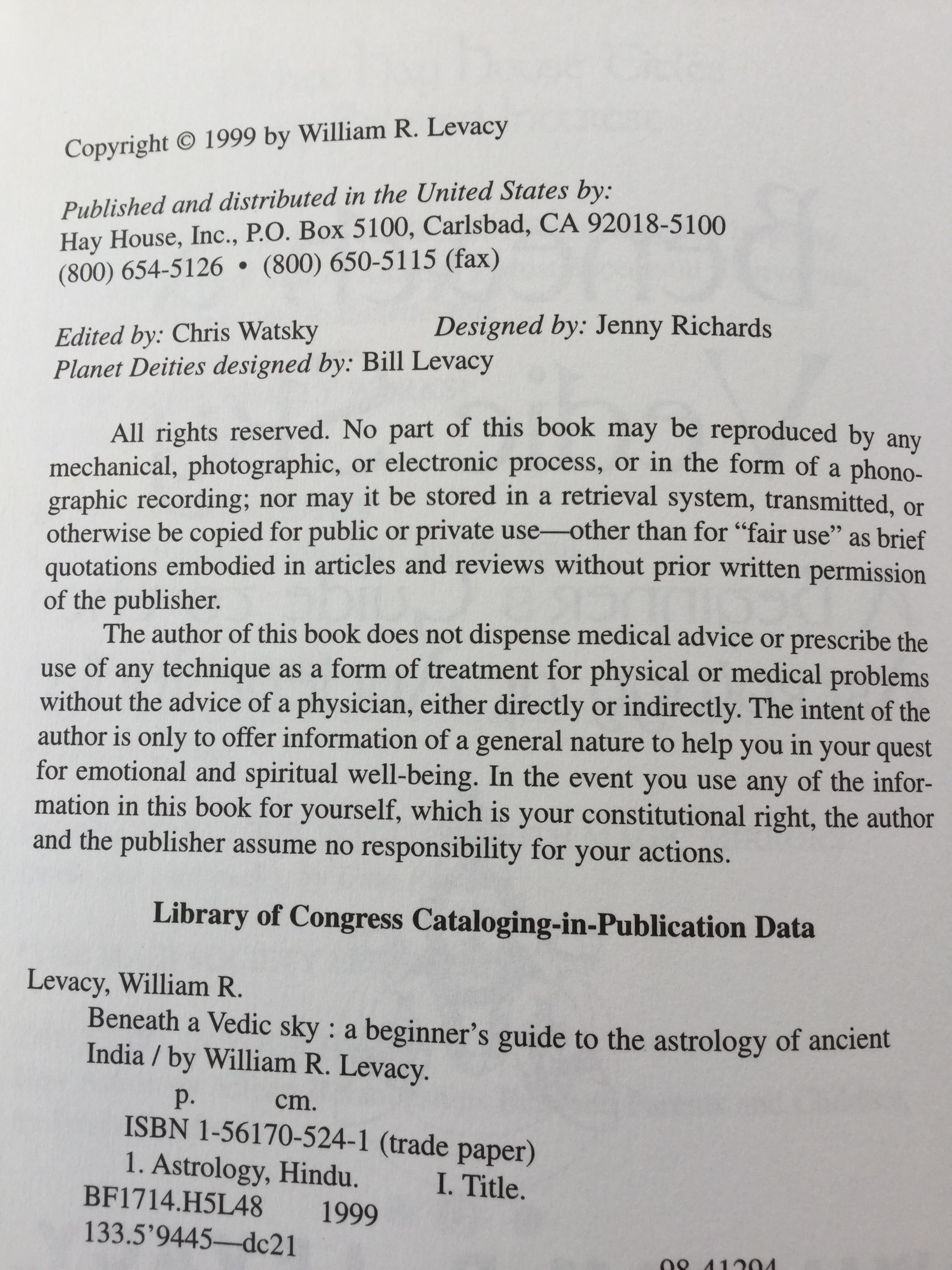 Beneath A Vedic Sky a beginner' guide to the Astrology of ancient India ผู้เขียน William R. Levacy 0 กก.