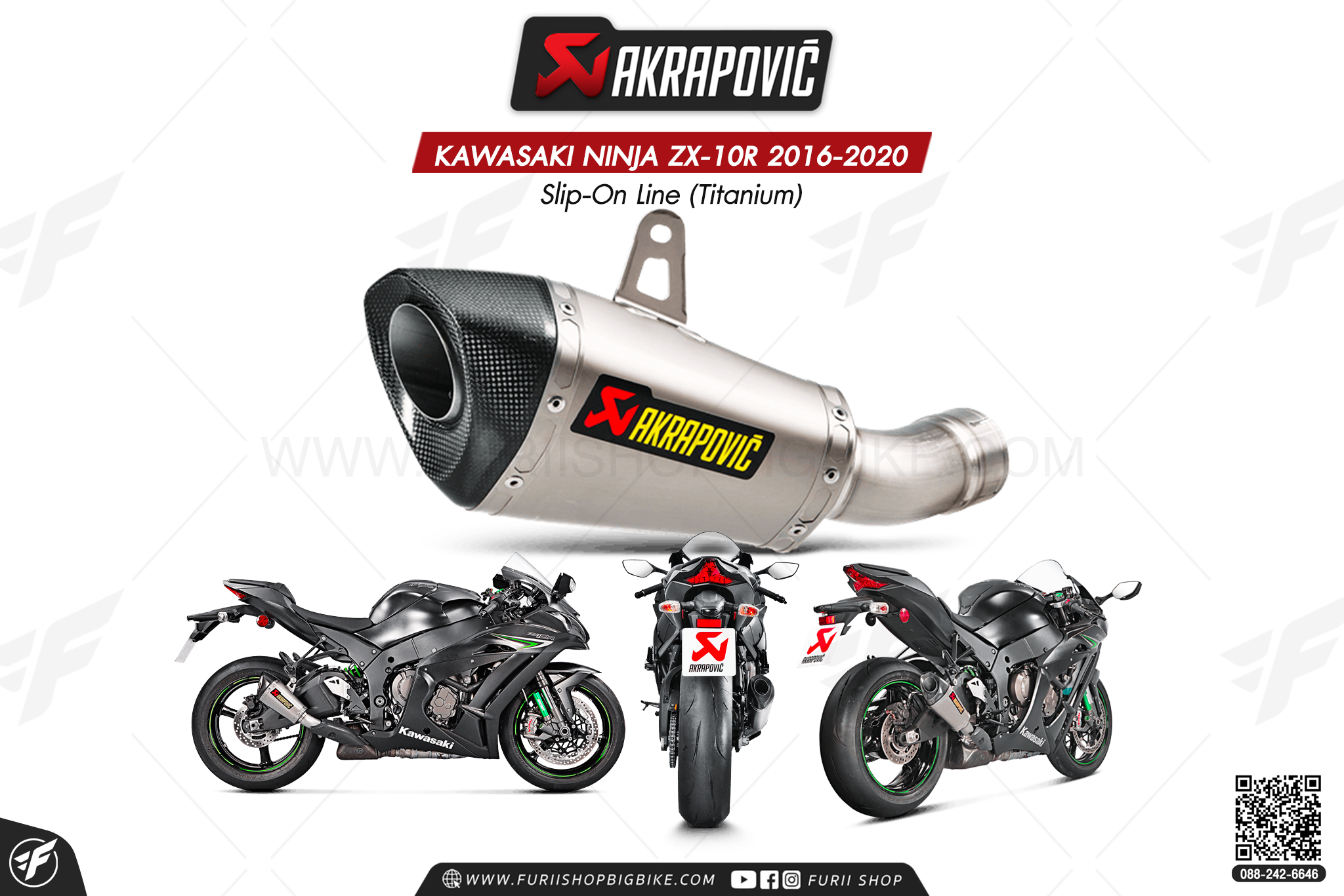 ท่อแต่ง Akrapovic Exhaust Slip-On Line (Titanium) shorty KAWASAKI NINJA ZX-10R 2016-2020