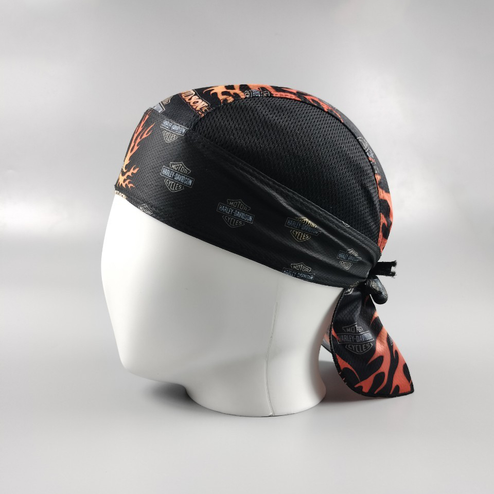 หมวกผ้ามัดหลัง ผ้าโพกหัว H-D สีส้มลายไฟ #0033