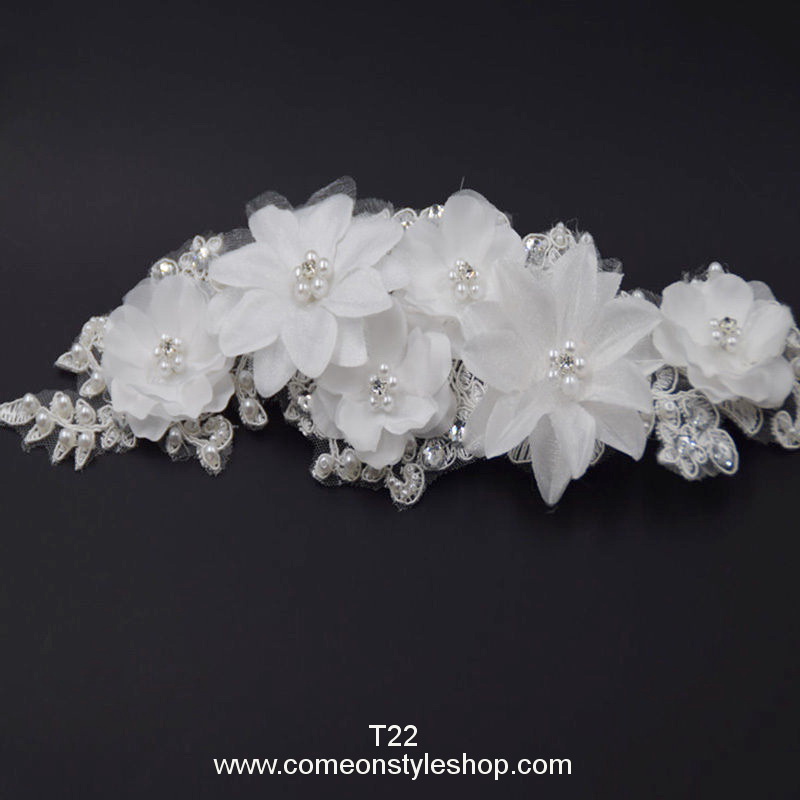 ดอกไม้ผ้าประดับผม ประดับผมเจ้าสาว Pearl Beard Flower Bridal Wedding