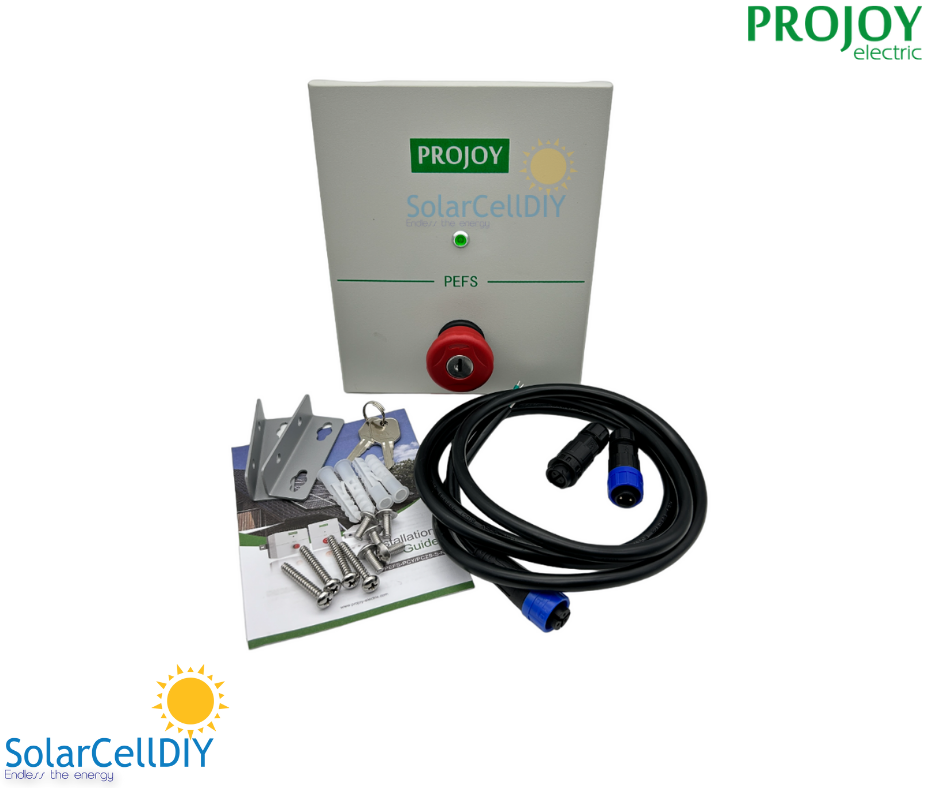 อุปกรณ์ป้องกันไฟไหม้ Emergency Switch จากแบรนด์ Projoy สำหรับควบคุมการทำงานของอุปกรณ์ Rapid Shutdown ในระบบโซล่าเซลล์