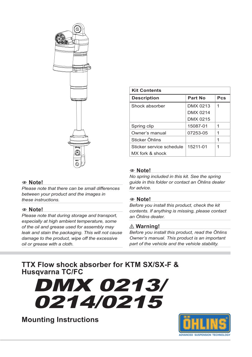 โช๊คหลังแต่ง Ohlins DMX0213 For Husqvarna TC 125 ปี 2023-2024