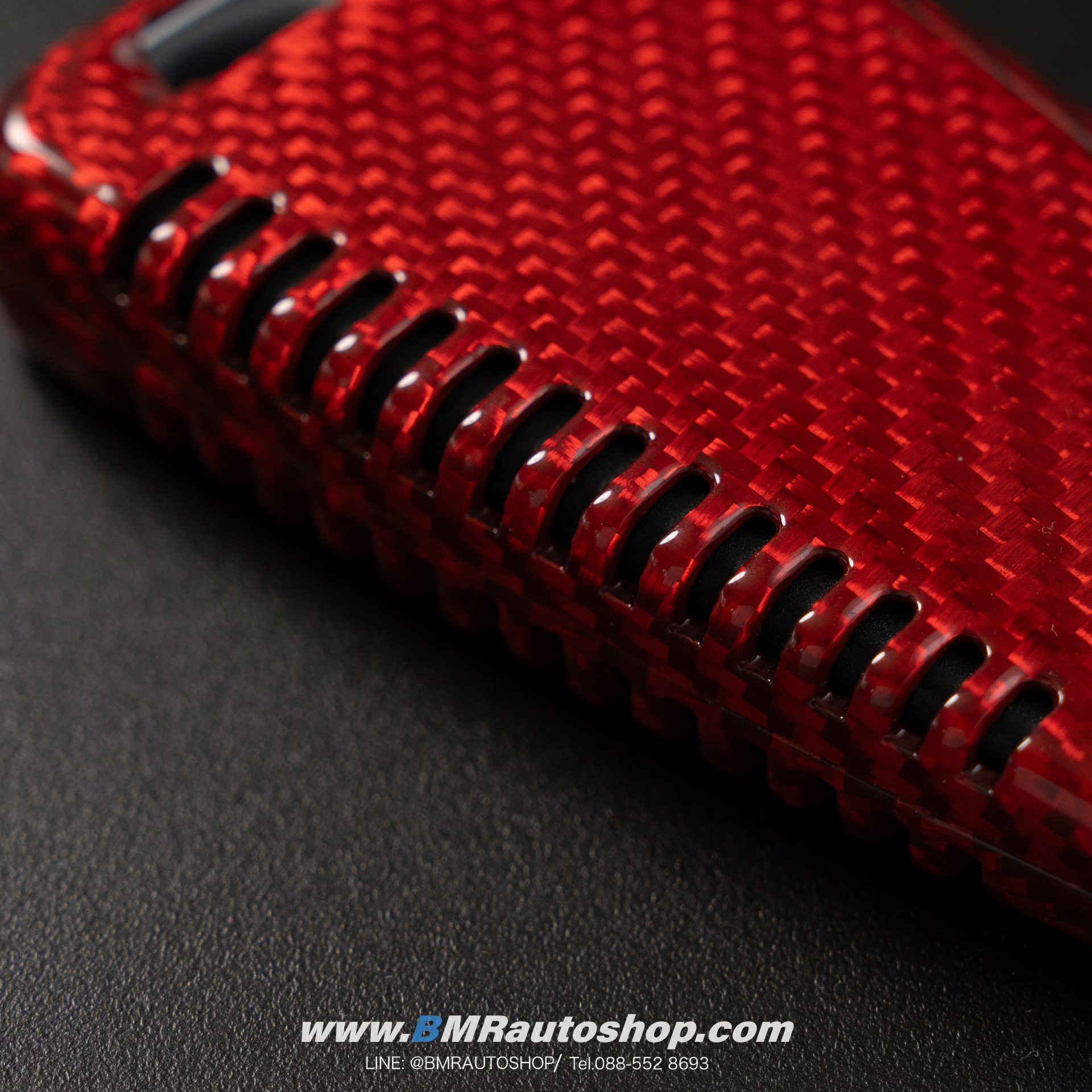 เคสกุญแจ BMW **คาร์บอนไฟเบอร์แท้สีแดง** (Carbon fiber) ทรงใบไม้ (รุ่นAC137)