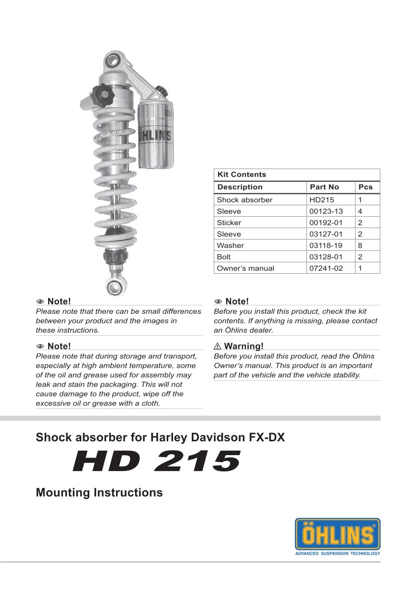โช๊คหลังแต่ง Ohlins HD215 For Harley-Davidson Dyna FXD ปี 1991-2017