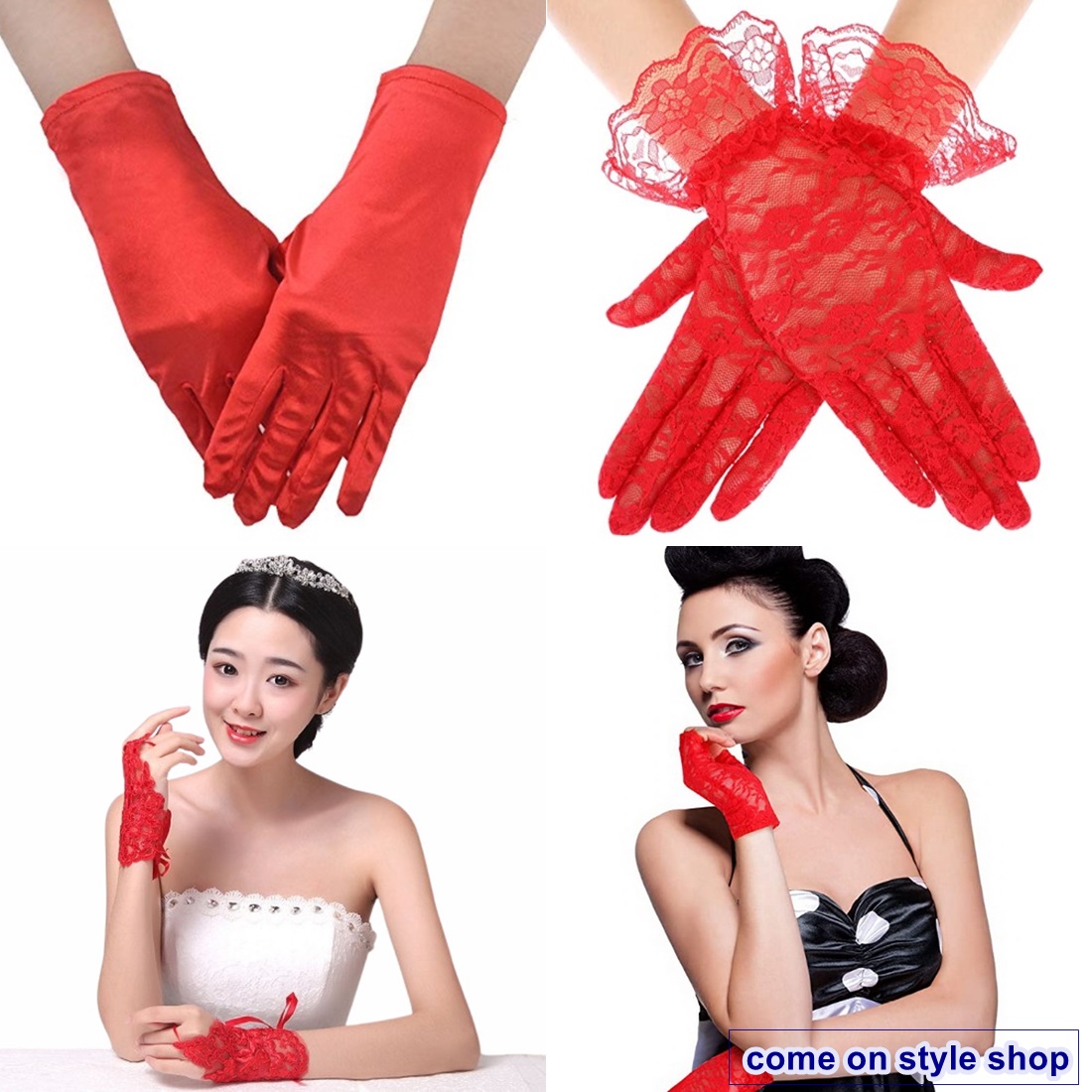ถุงมือออกงาน สีแดง สั้น เปิดนิ้ว สำหรับ ปาร์ตี้ หรูหรา การแสดง ประกวด ถ่ายภาพ Short Red Party Gloves พร้อมส่งจากไทย