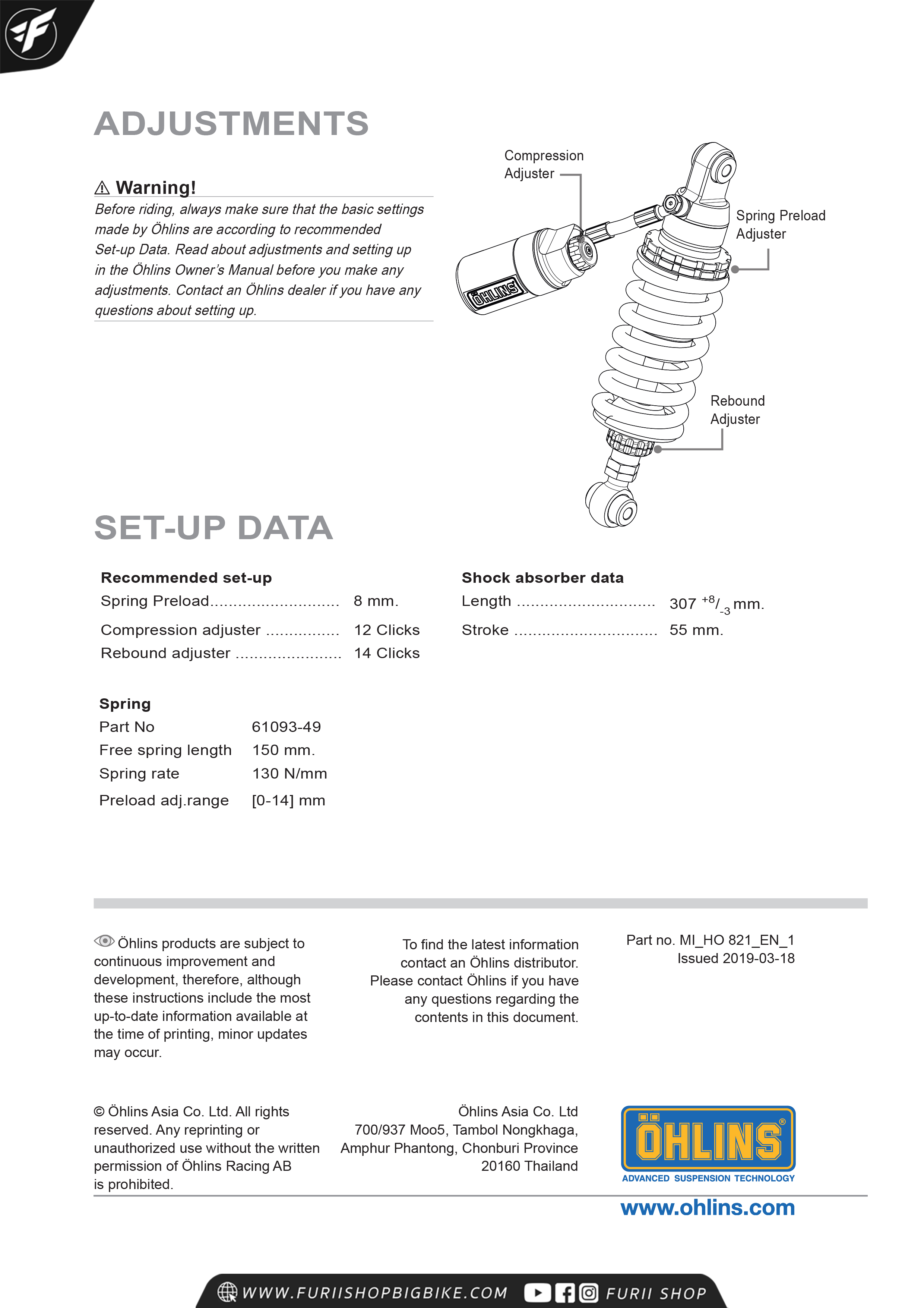 โช๊คหลัง OHLINS HO821 FOR Honda CBR500R 2019