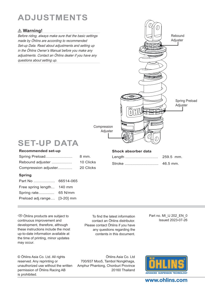 โช๊คหลังแต่ง Ohlins IJ202 For Italjet Dragster 300 ปี 2023