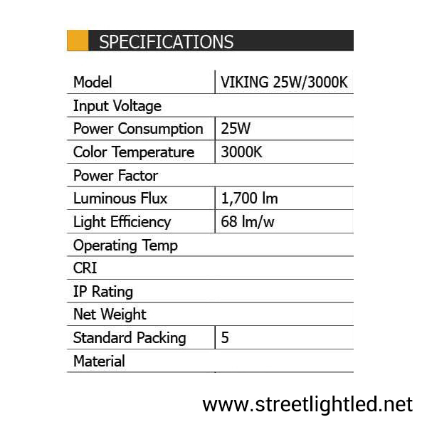 โคมไฟถนนled 25w รุ่น Viking ยี่ห้อ BEC (แสงส้ม)